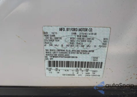 2016 Ford Explorer Limited z USA, uszkodzony, nr VIN 1FM5K7F87GGB15519